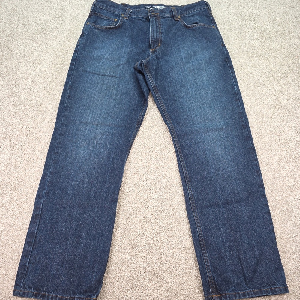 Carhartt Relaxed Fit Dark Wash Blue Denim Jeans Mens 36x30 105119-H44